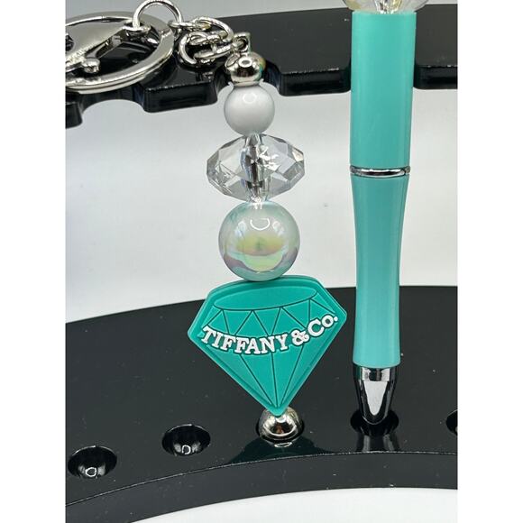 Tiffany Blue Beaded Pen & Keychain Set – Diamond Charm Gift for Her - Picture 7 of 8